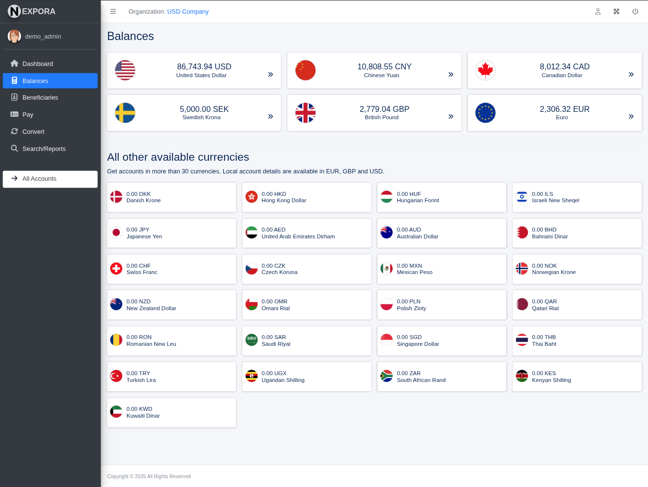 Nexpora Platform Account Balances